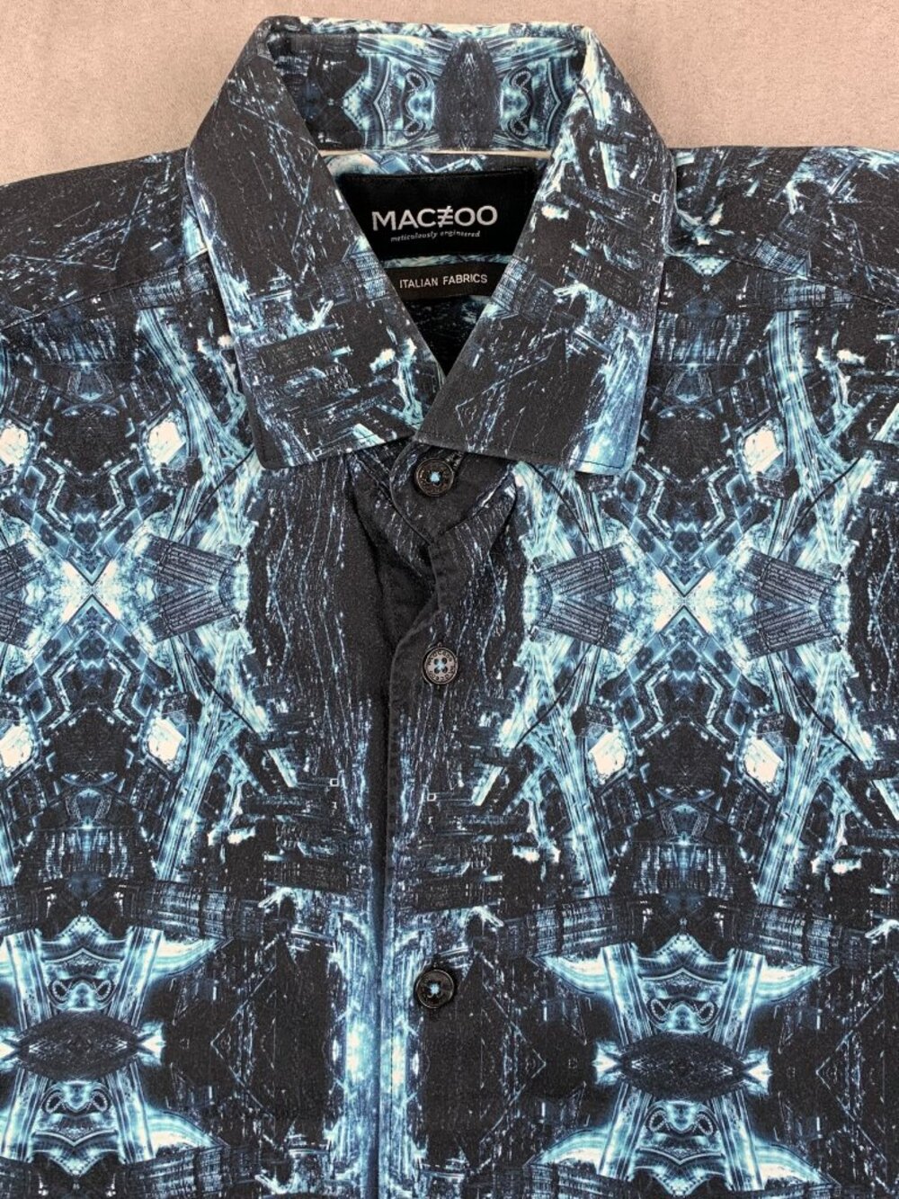 Maceoo Mens Shirt Small Turquoise Blue Button Up Long Sleeve Fibonacci 3D Cotton - Picture 2 of 10
